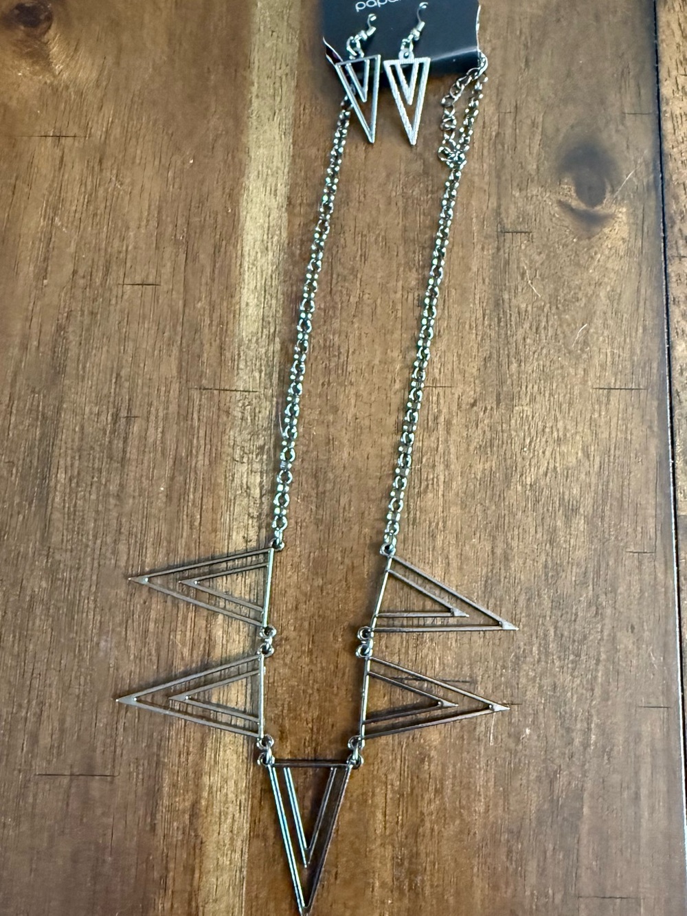paparazzi Antique Gold Geometric Triangle Necklace Set